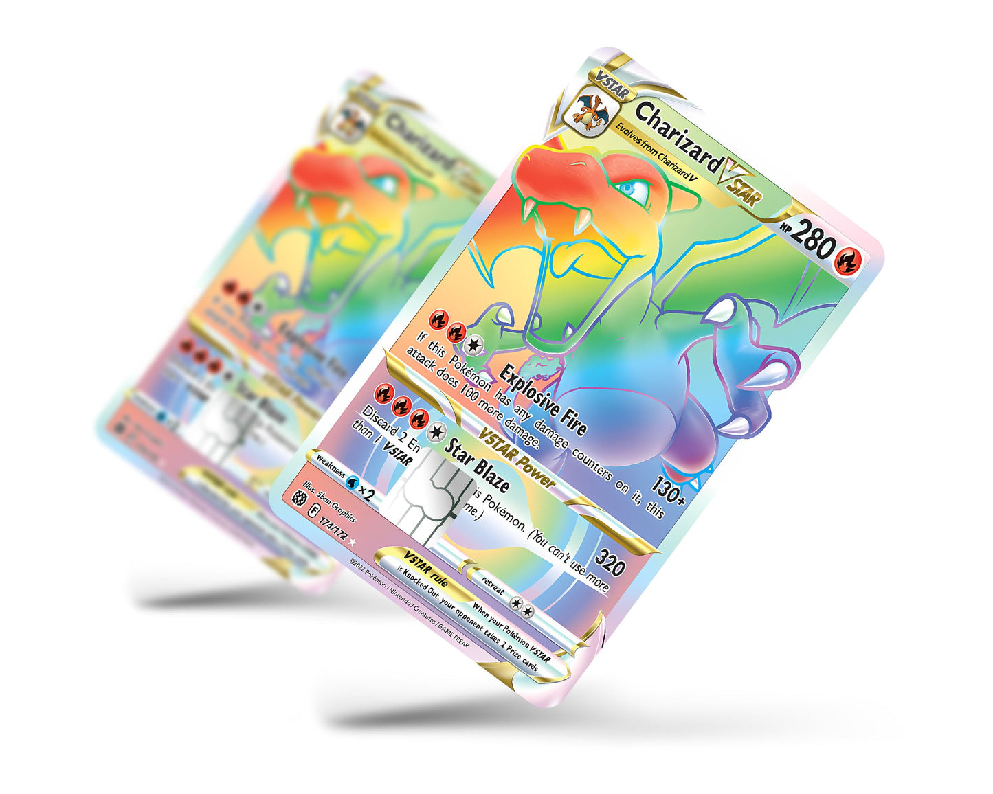 Anime Town Creations Credit Card Rainbow Mega Charizard Pokemon Card Full Skins - Anime Pokemon Credit Card Skin