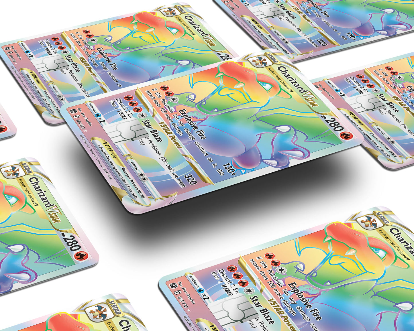 Anime Town Creations Credit Card Rainbow Mega Charizard Pokemon Card Window Skins - Anime Pokemon Credit Card Skin