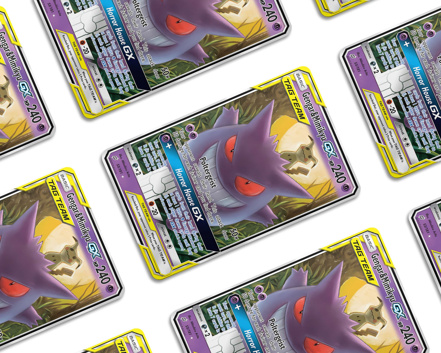 Anime Town Creations Credit Card Tag Cute Gengar & Mimikyu Pokemon Card Window Skins - Anime Pokemon Credit Card Skin