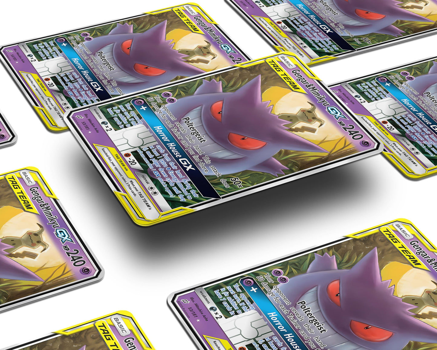 Anime Town Creations Credit Card Tag Cute Gengar & Mimikyu Pokemon Card Window Skins - Anime Pokemon Credit Card Skin