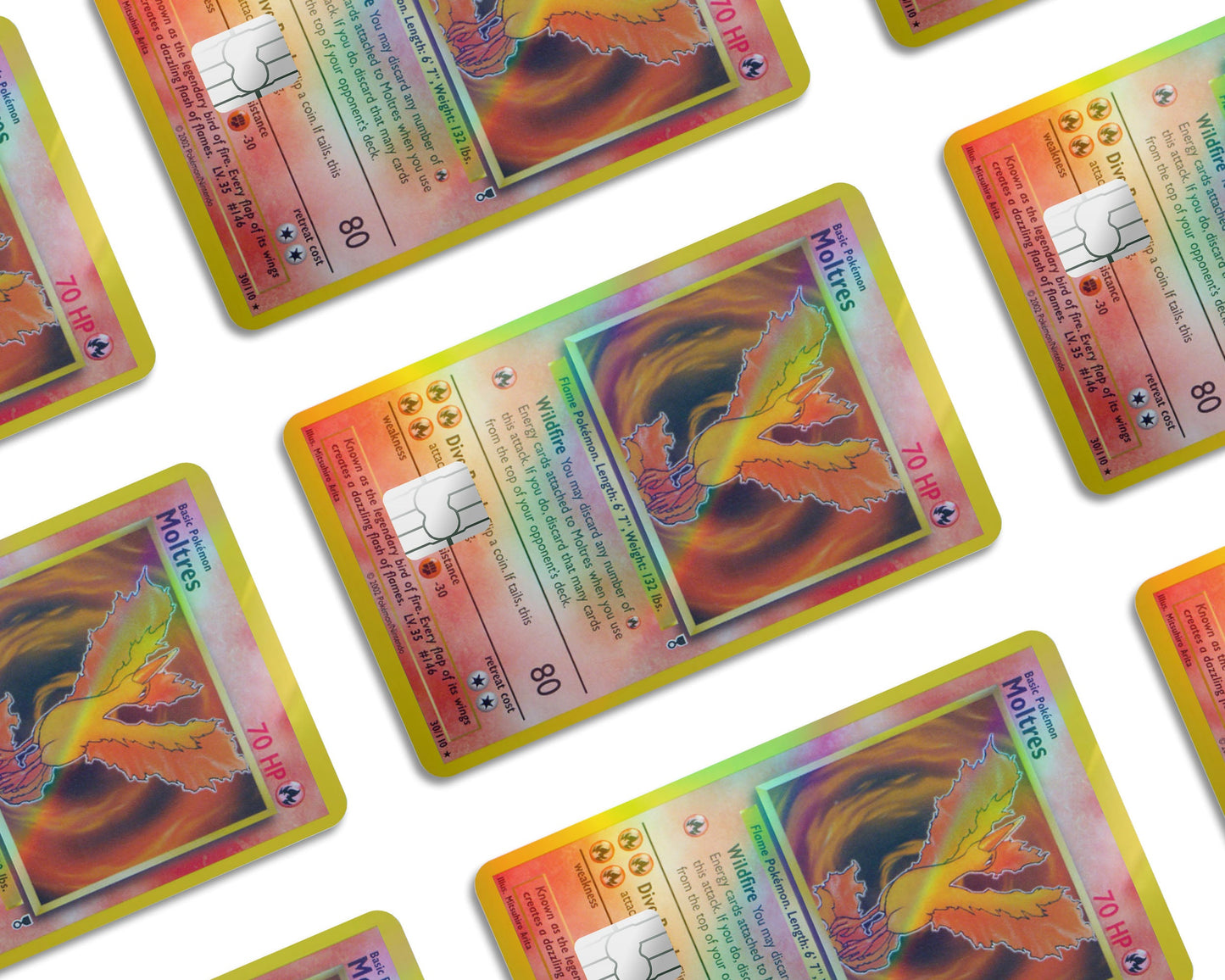 Anime Town Creations Holographic Credit Card Moltres Pokemon Card Window Skins - Anime Pokemon Holographic Credit Card Skin