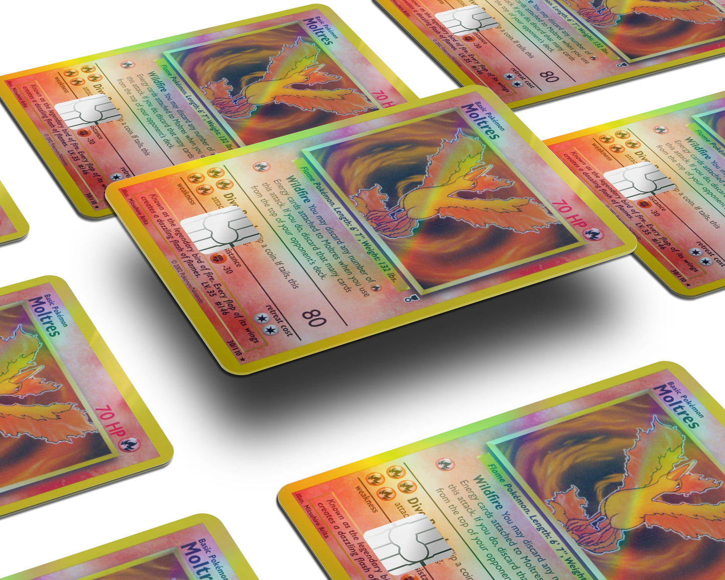Anime Town Creations Holographic Credit Card Moltres Pokemon Card Window Skins - Anime Pokemon Holographic Credit Card Skin