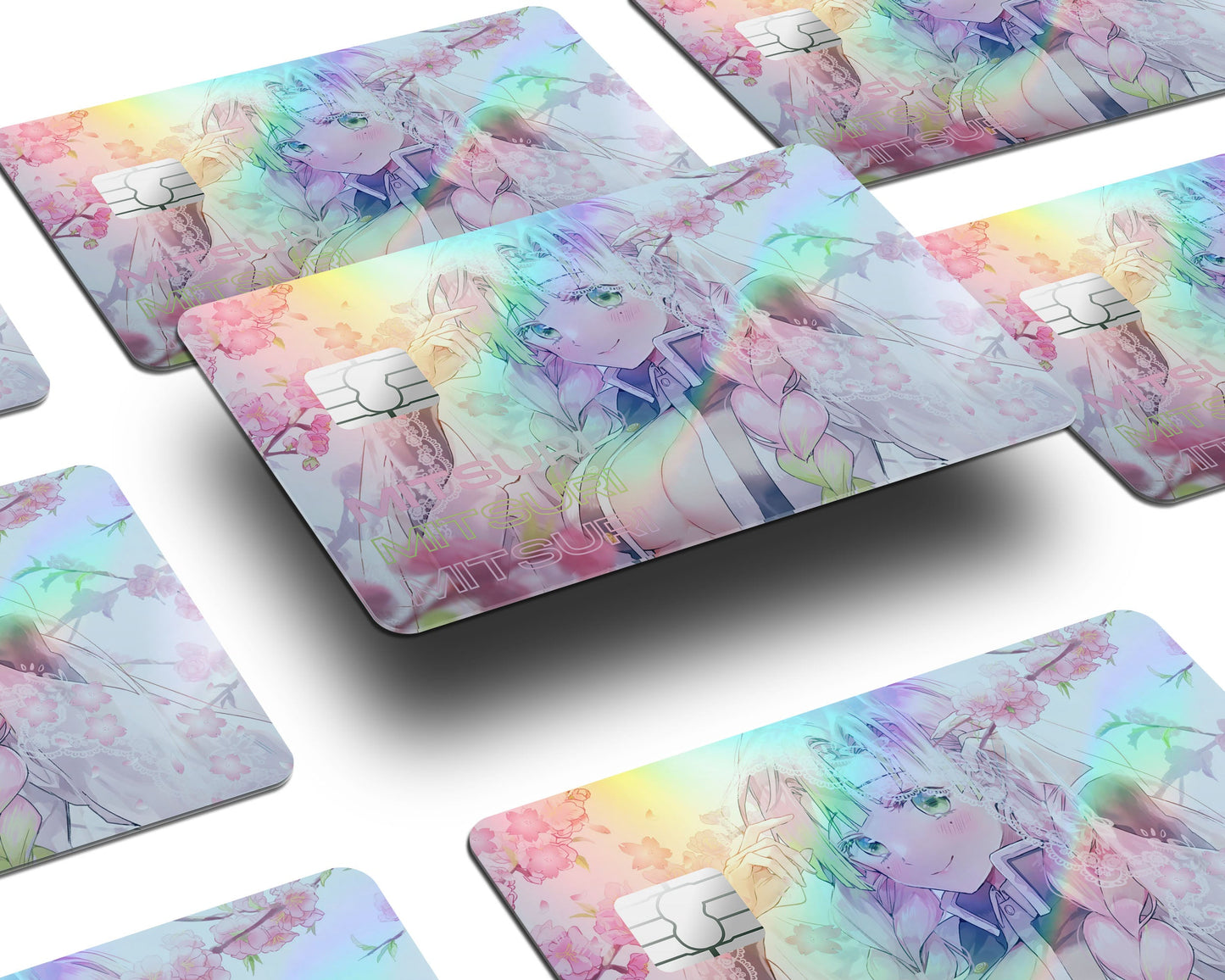 Anime Town Creations Holographic Credit Card Demon Slayer Mitsuri Kanroji Love Hashira Window Skins - Anime Demon Slayer Holographic Credit Card Skin