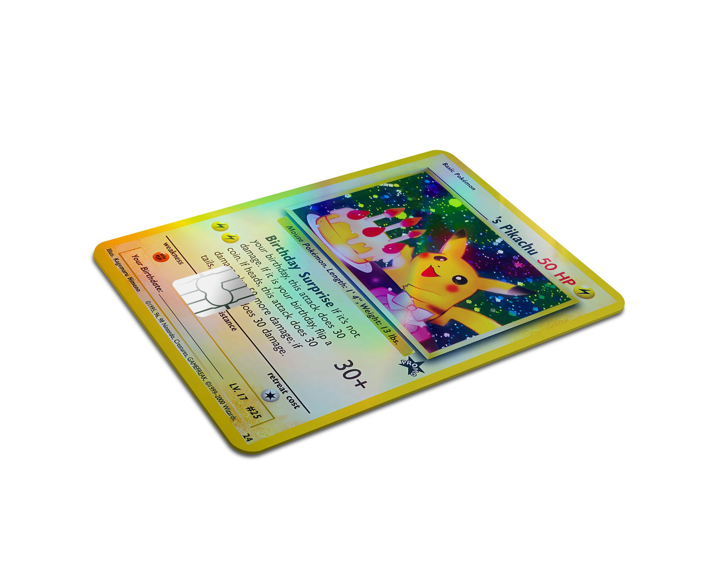 Anime Town Creations Holographic Credit Card Birthday Pikachu Pokemon Card Full Skins - Anime Pokemon Holographic Credit Card Skin