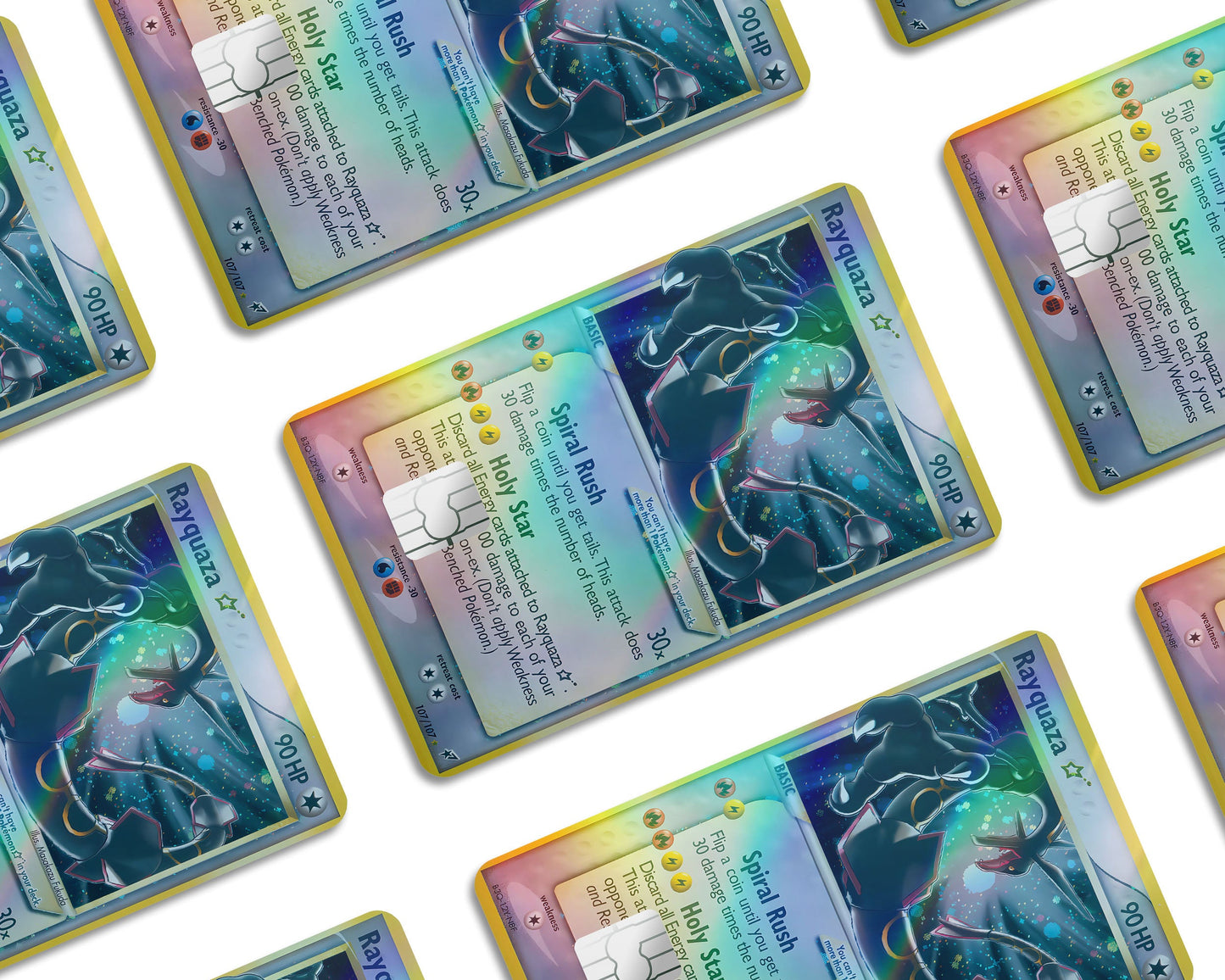 Anime Town Creations Holographic Credit Card Promo Rayquaza Star Pokemon Card Window Skins - Anime Pokemon Holographic Credit Card Skin