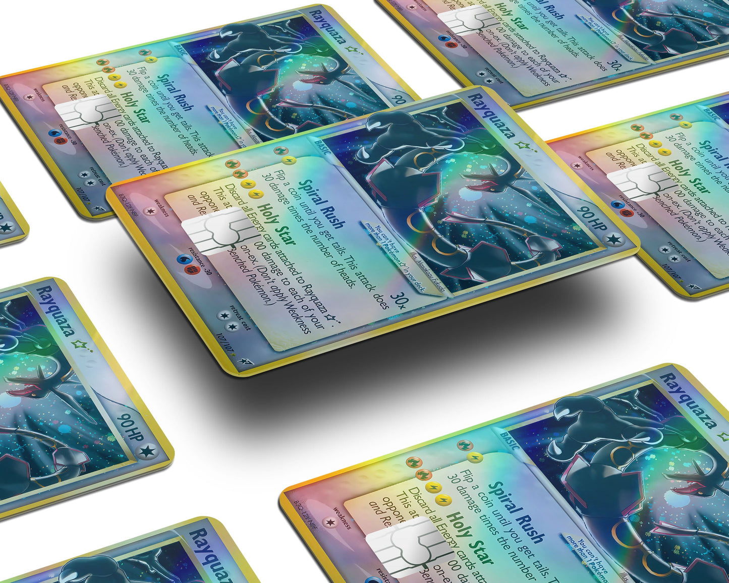 Anime Town Creations Holographic Credit Card Promo Rayquaza Star Pokemon Card Window Skins - Anime Pokemon Holographic Credit Card Skin