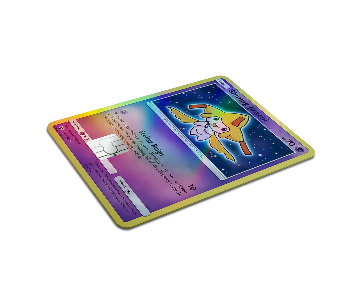 Anime Town Creations Holographic Credit Card Shining Jirachi Pokemon Card Full Skins - Anime Pokemon Holographic Credit Card Skin