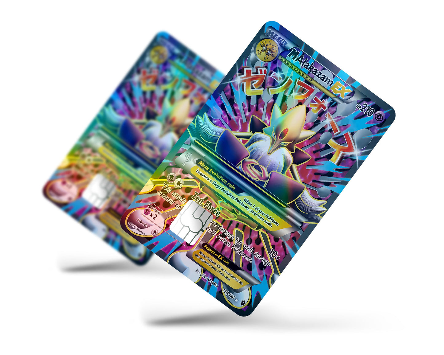 Anime Town Creations Holographic Credit Card Mega Alakazam Pokemon Card Full Skins - Anime Pokemon Holographic Credit Card Skin
