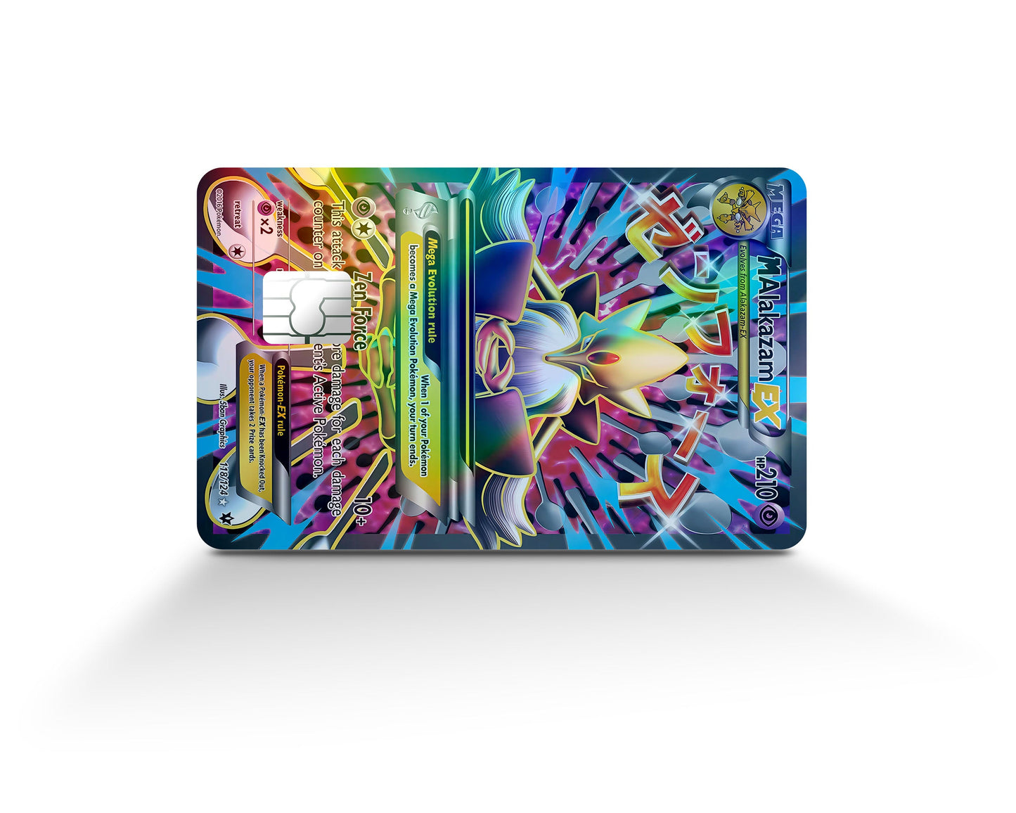 Anime Town Creations Holographic Credit Card Mega Alakazam Pokemon Card Full Skins - Anime Pokemon Holographic Credit Card Skin