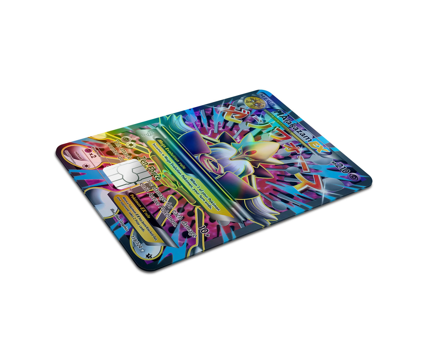 Anime Town Creations Holographic Credit Card Mega Alakazam Pokemon Card Full Skins - Anime Pokemon Holographic Credit Card Skin