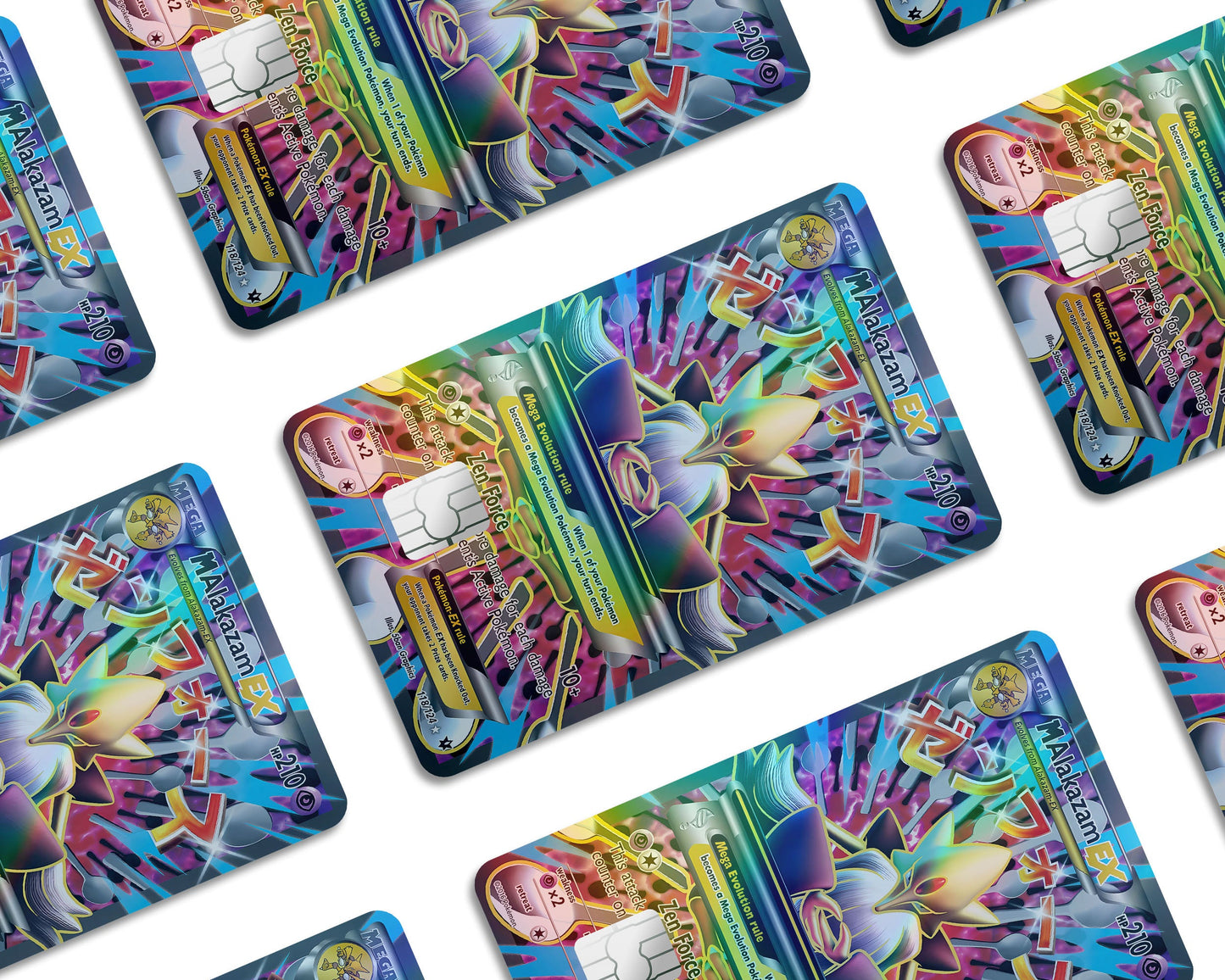 Anime Town Creations Holographic Credit Card Mega Alakazam Pokemon Card Window Skins - Anime Pokemon Holographic Credit Card Skin
