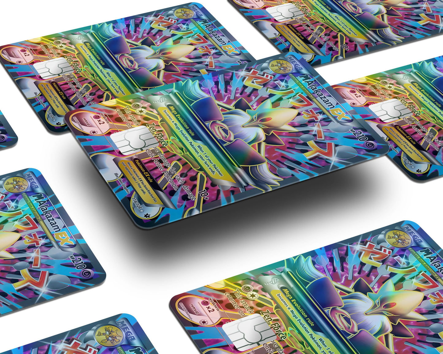 Anime Town Creations Holographic Credit Card Mega Alakazam Pokemon Card Window Skins - Anime Pokemon Holographic Credit Card Skin