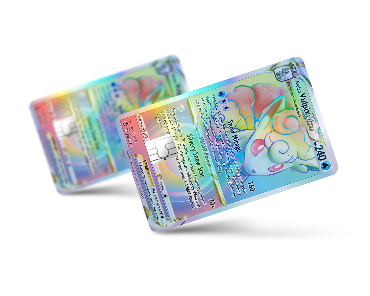 Anime Town Creations Holographic Credit Card Rainbow Alohan Vulpix Pokemon Card Full Skins - Anime Pokemon Holographic Credit Card Skin