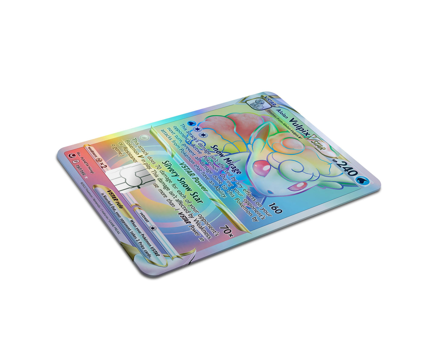 Anime Town Creations Holographic Credit Card Rainbow Alohan Vulpix Pokemon Card Full Skins - Anime Pokemon Holographic Credit Card Skin