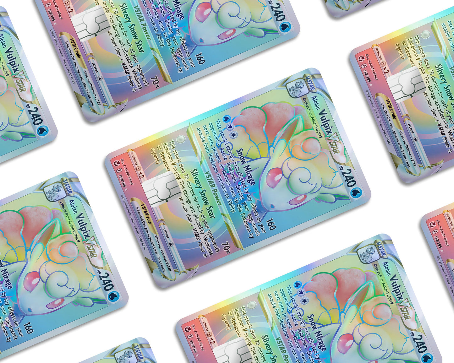 Anime Town Creations Holographic Credit Card Rainbow Alohan Vulpix Pokemon Card Window Skins - Anime Pokemon Holographic Credit Card Skin