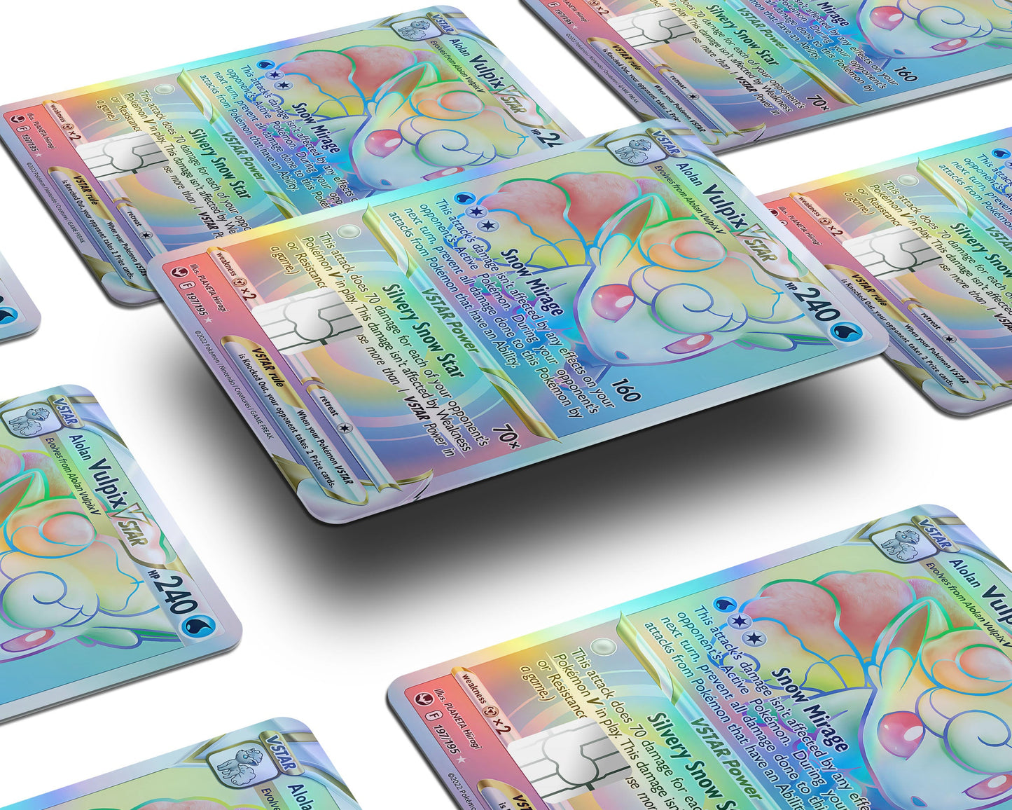 Anime Town Creations Holographic Credit Card Rainbow Alohan Vulpix Pokemon Card Window Skins - Anime Pokemon Holographic Credit Card Skin