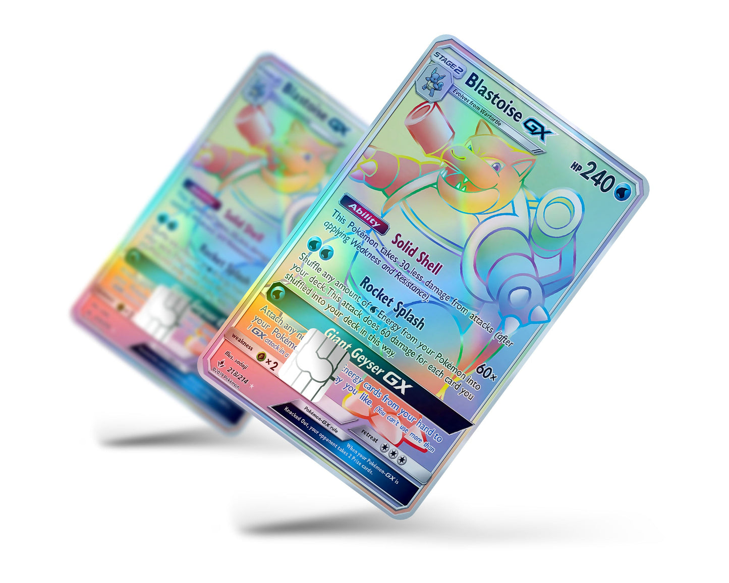 Anime Town Creations Holographic Credit Card Rainbow Blastoise Pokemon Card Full Skins - Anime Pokemon Holographic Credit Card Skin