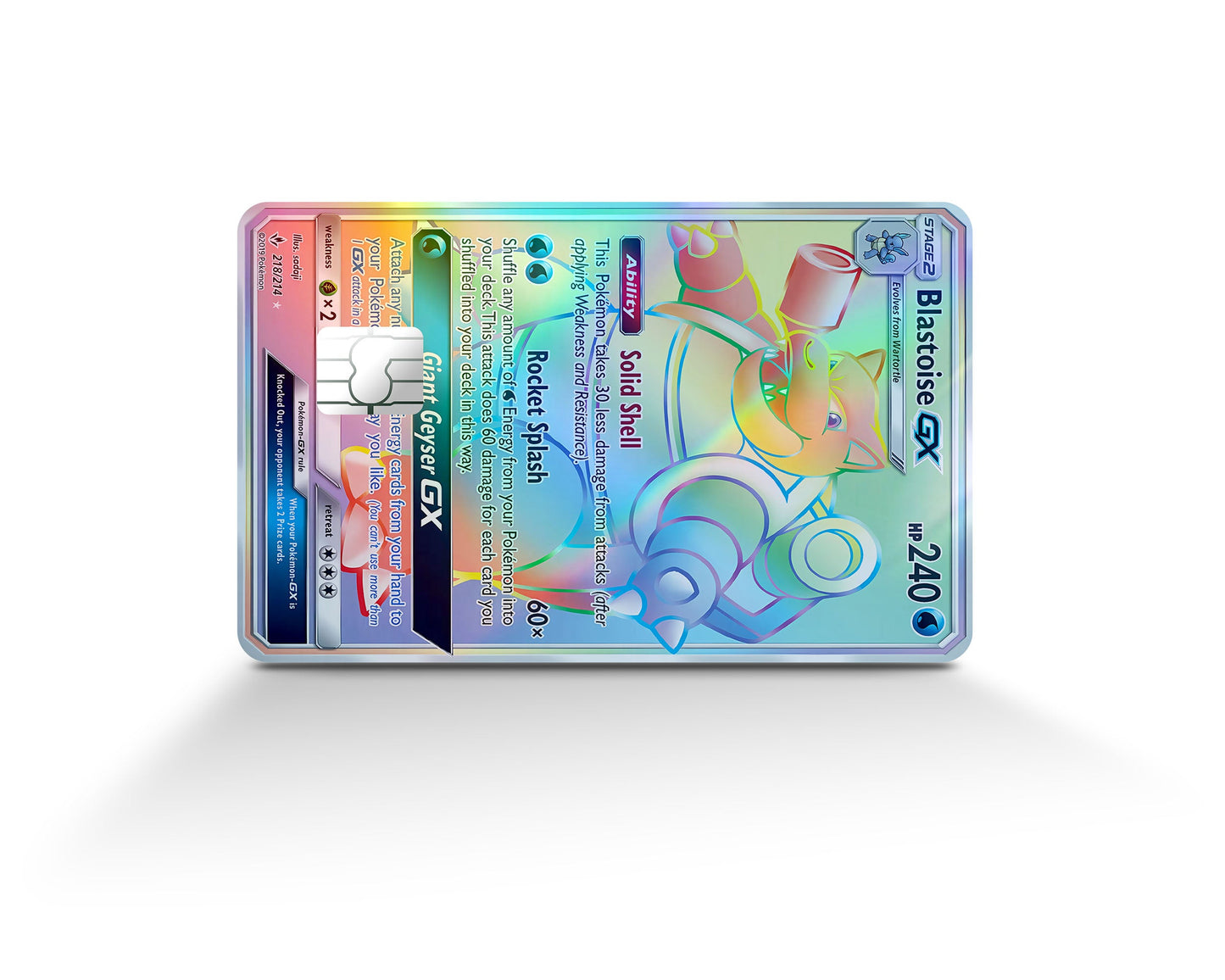 Anime Town Creations Holographic Credit Card Rainbow Blastoise Pokemon Card Full Skins - Anime Pokemon Holographic Credit Card Skin