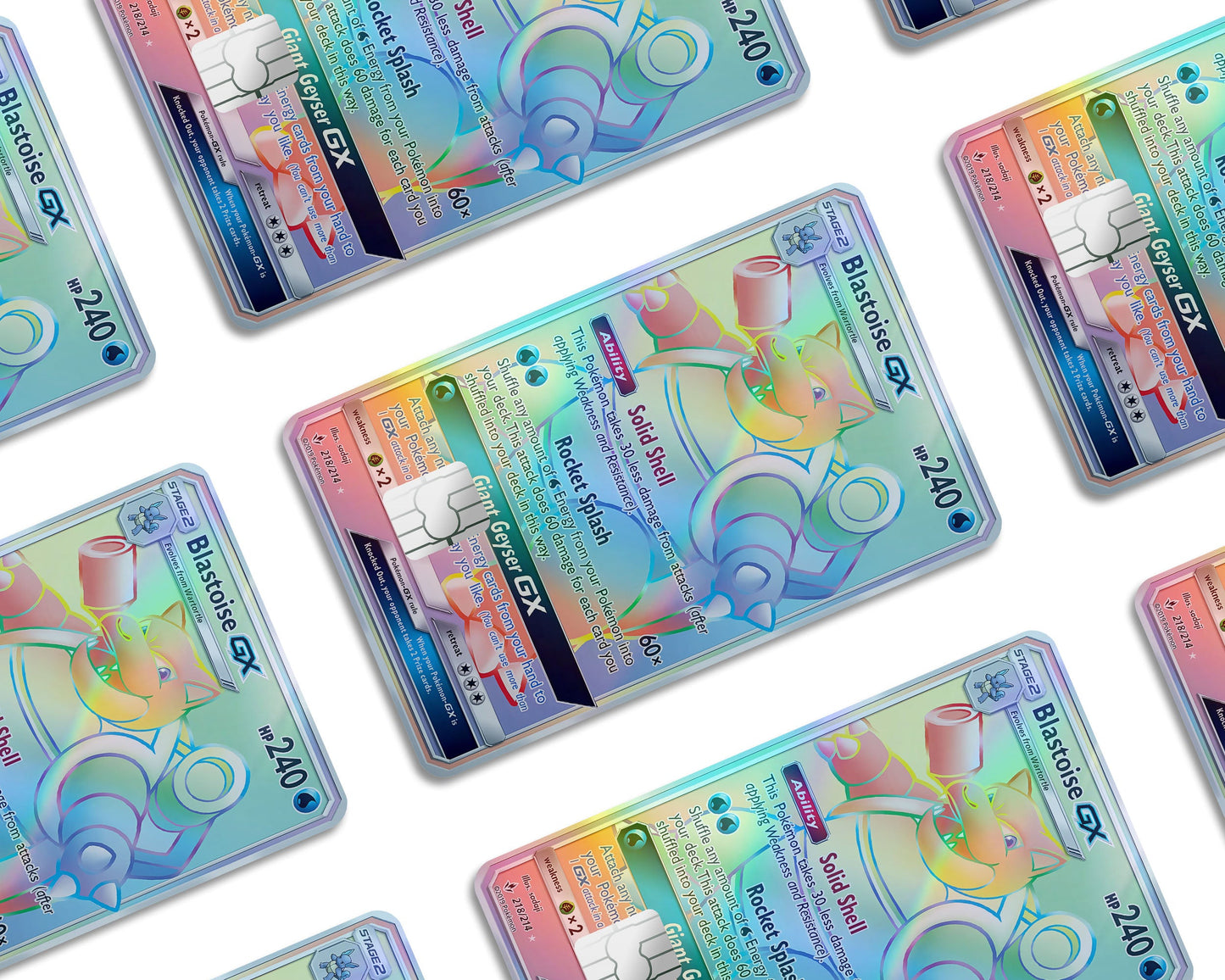 Anime Town Creations Holographic Credit Card Rainbow Blastoise Pokemon Card Window Skins - Anime Pokemon Holographic Credit Card Skin