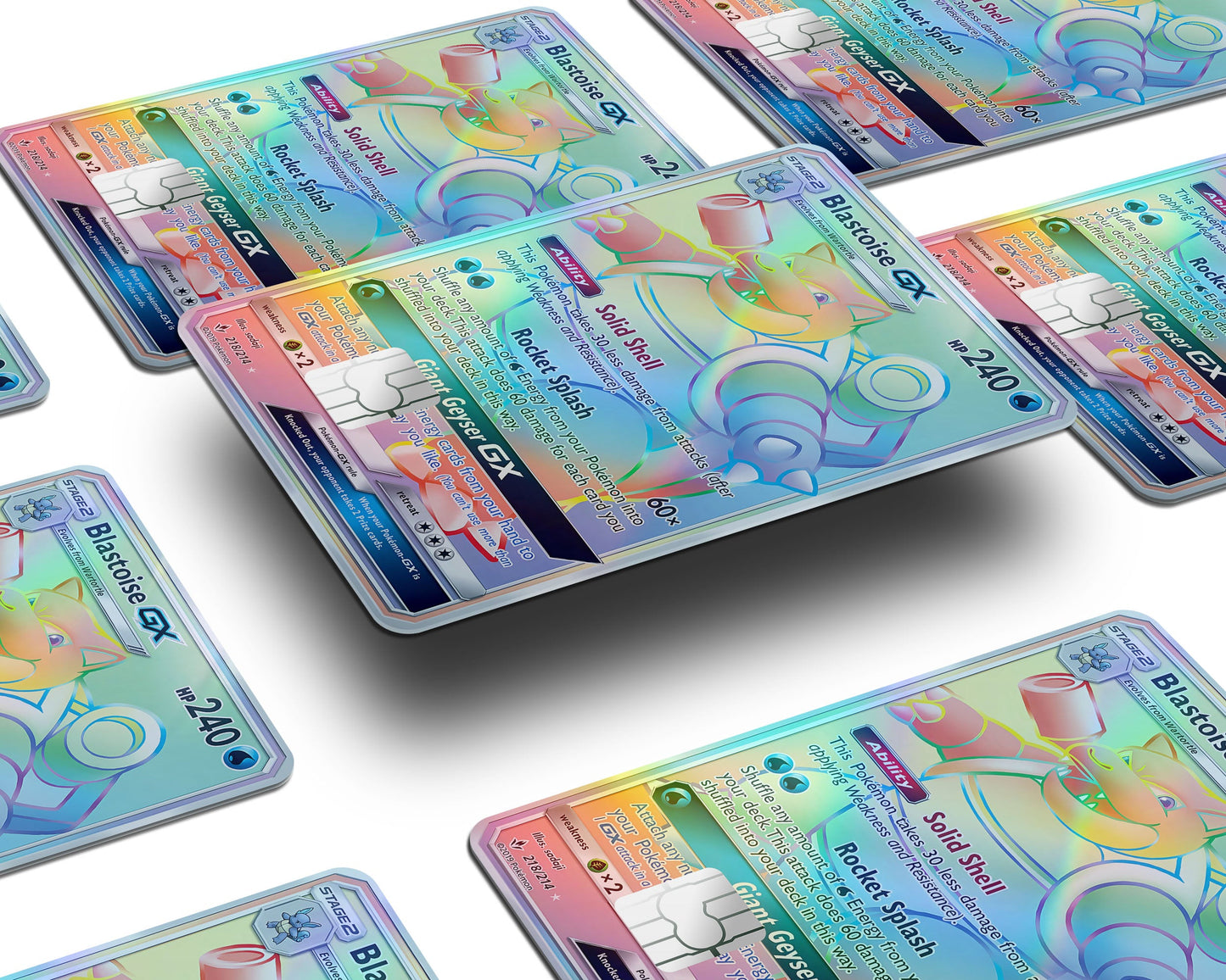 Anime Town Creations Holographic Credit Card Rainbow Blastoise Pokemon Card Window Skins - Anime Pokemon Holographic Credit Card Skin