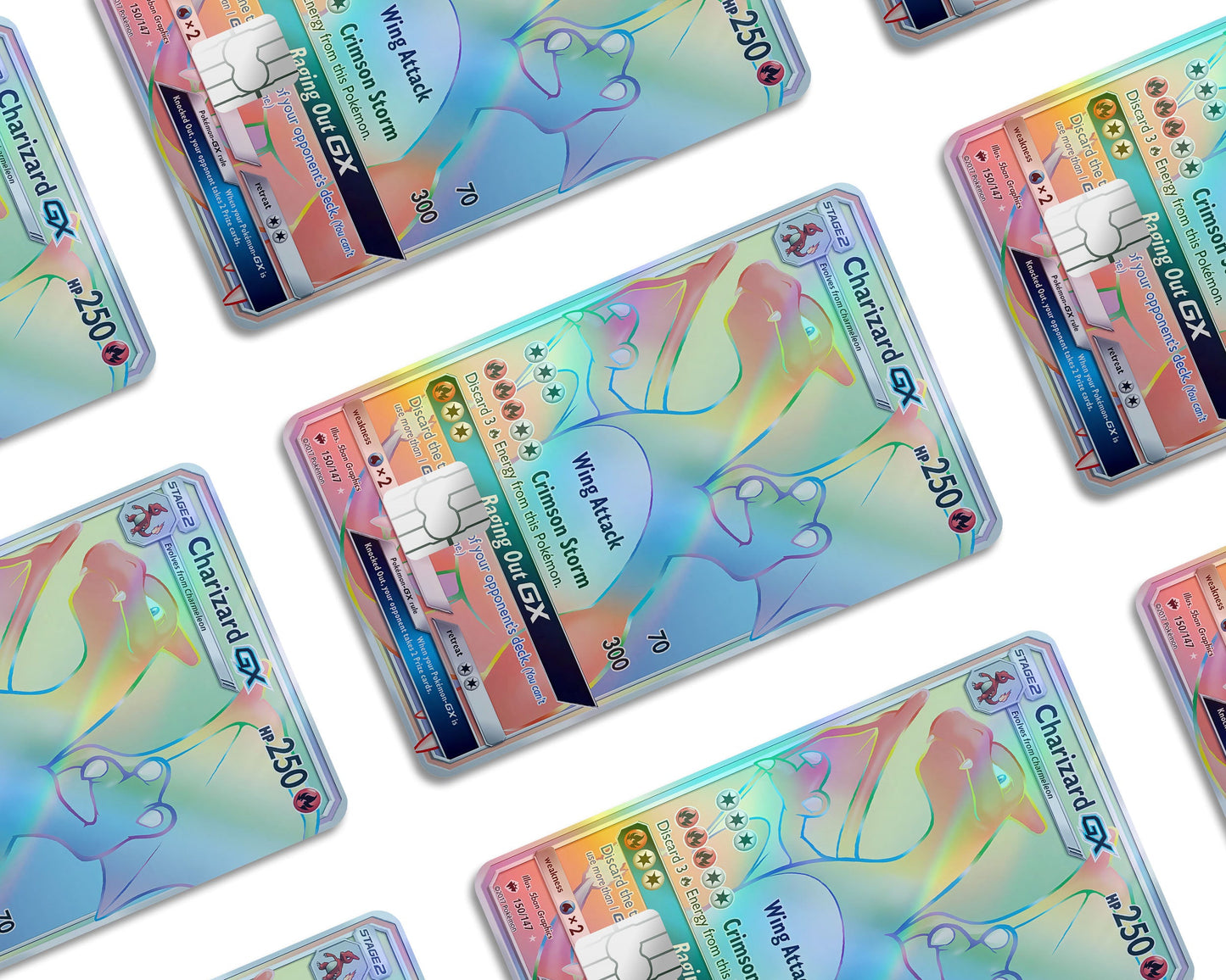 Anime Town Creations Holographic Credit Card Rainbow Charizard Pokemon Card Window Skins - Anime Pokemon Holographic Credit Card Skin