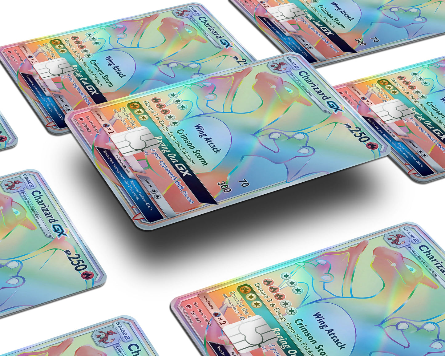 Anime Town Creations Holographic Credit Card Rainbow Charizard Pokemon Card Window Skins - Anime Pokemon Holographic Credit Card Skin