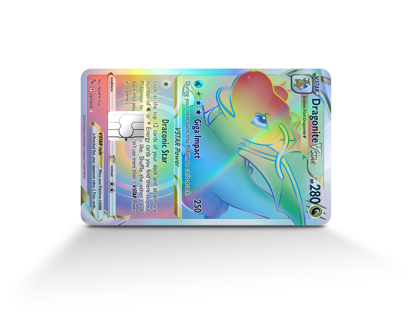Anime Town Creations Holographic Credit Card Rainbow Dragonite Pokemon Card Full Skins - Anime Pokemon Holographic Credit Card Skin