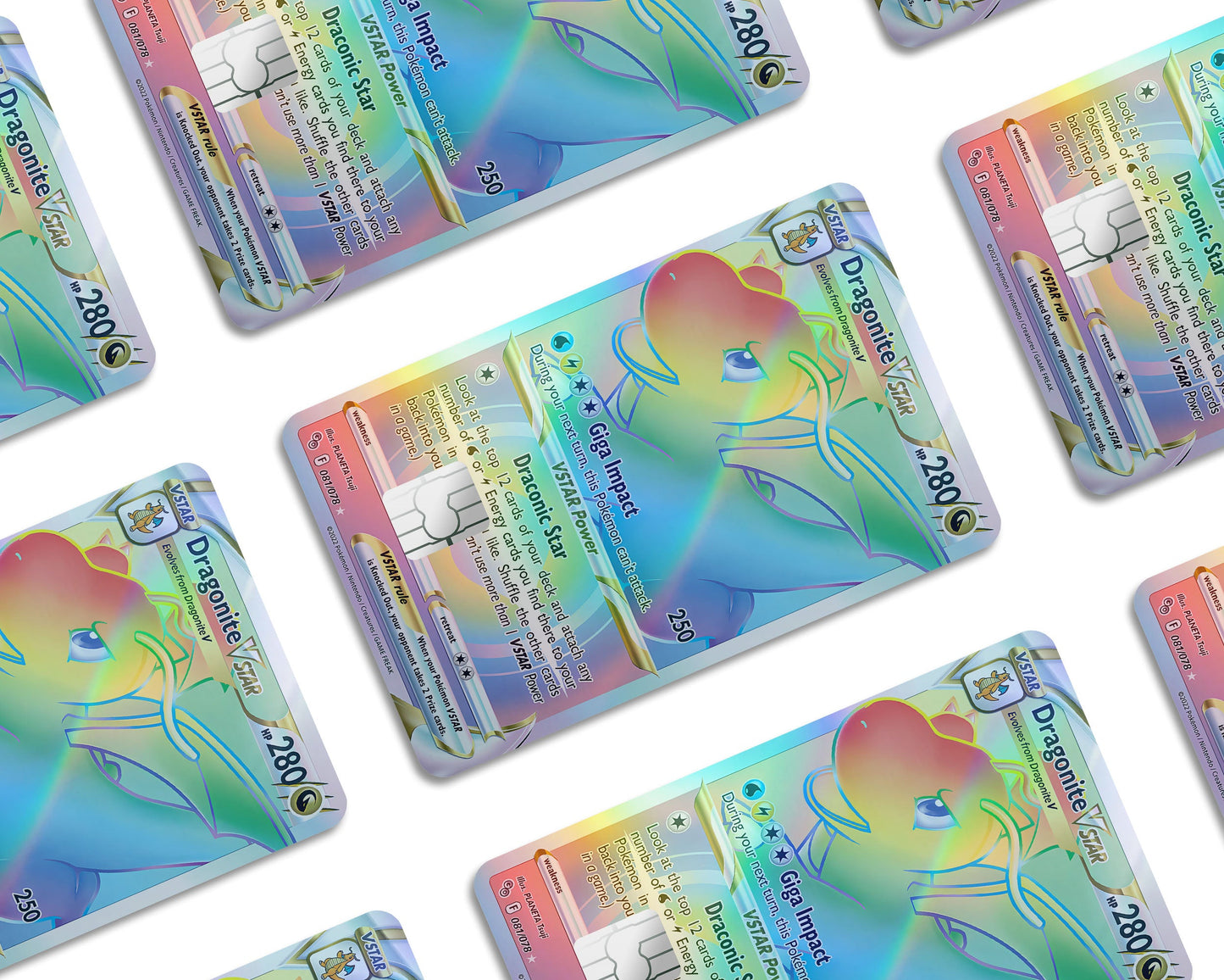Anime Town Creations Holographic Credit Card Rainbow Dragonite Pokemon Card Window Skins - Anime Pokemon Holographic Credit Card Skin