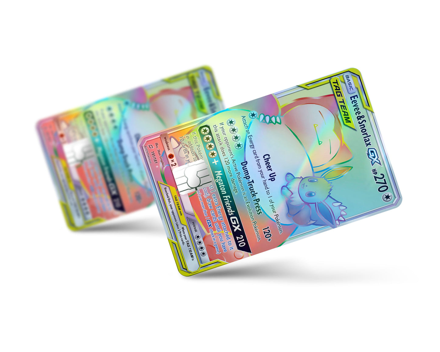 Anime Town Creations Holographic Credit Card Rainbow Eevee Snorlax Pokemon Card Full Skins - Anime Pokemon Holographic Credit Card Skin