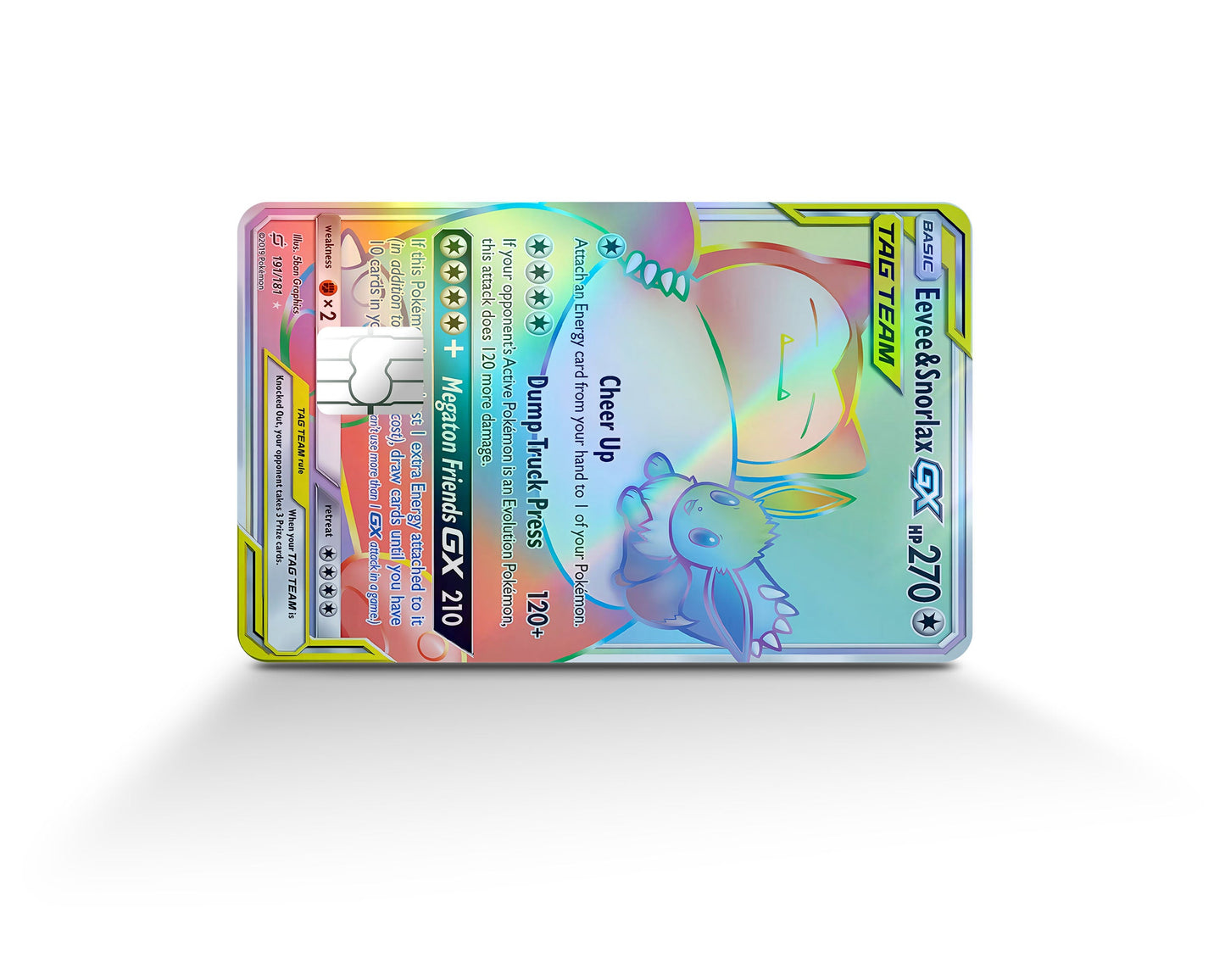 Anime Town Creations Holographic Credit Card Rainbow Eevee Snorlax Pokemon Card Full Skins - Anime Pokemon Holographic Credit Card Skin