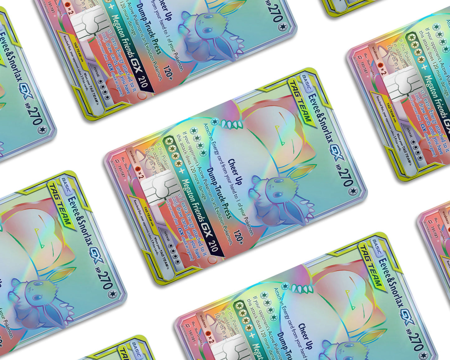 Anime Town Creations Holographic Credit Card Rainbow Eevee Snorlax Pokemon Card Window Skins - Anime Pokemon Holographic Credit Card Skin