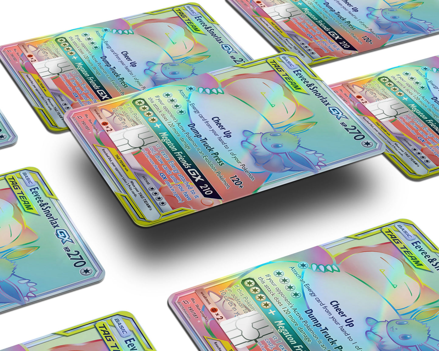 Anime Town Creations Holographic Credit Card Rainbow Eevee Snorlax Pokemon Card Window Skins - Anime Pokemon Holographic Credit Card Skin