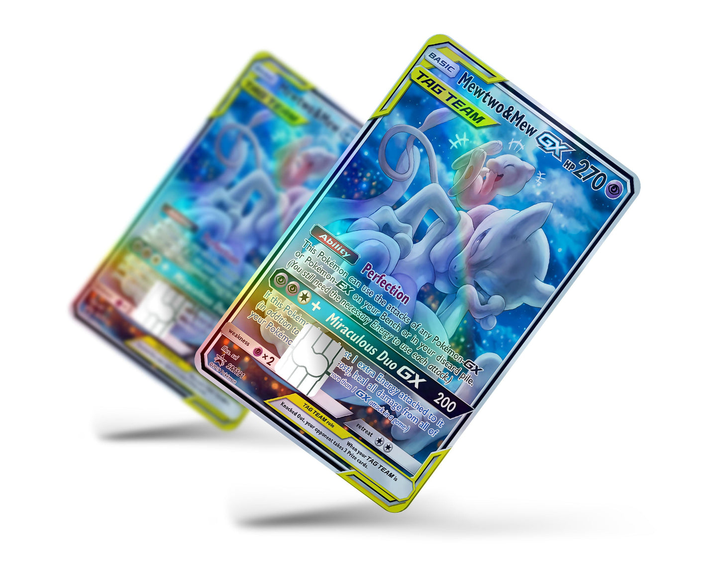 Anime Town Creations Holographic Credit Card Tag Cute Mewtwo & Mew Pokemon Card Full Skins - Anime Pokemon Holographic Credit Card Skin