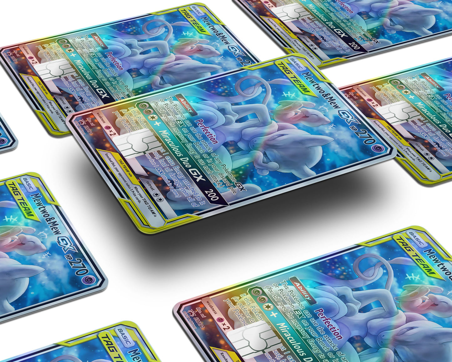 Anime Town Creations Holographic Credit Card Tag Cute Mewtwo & Mew Pokemon Card Window Skins - Anime Pokemon Holographic Credit Card Skin