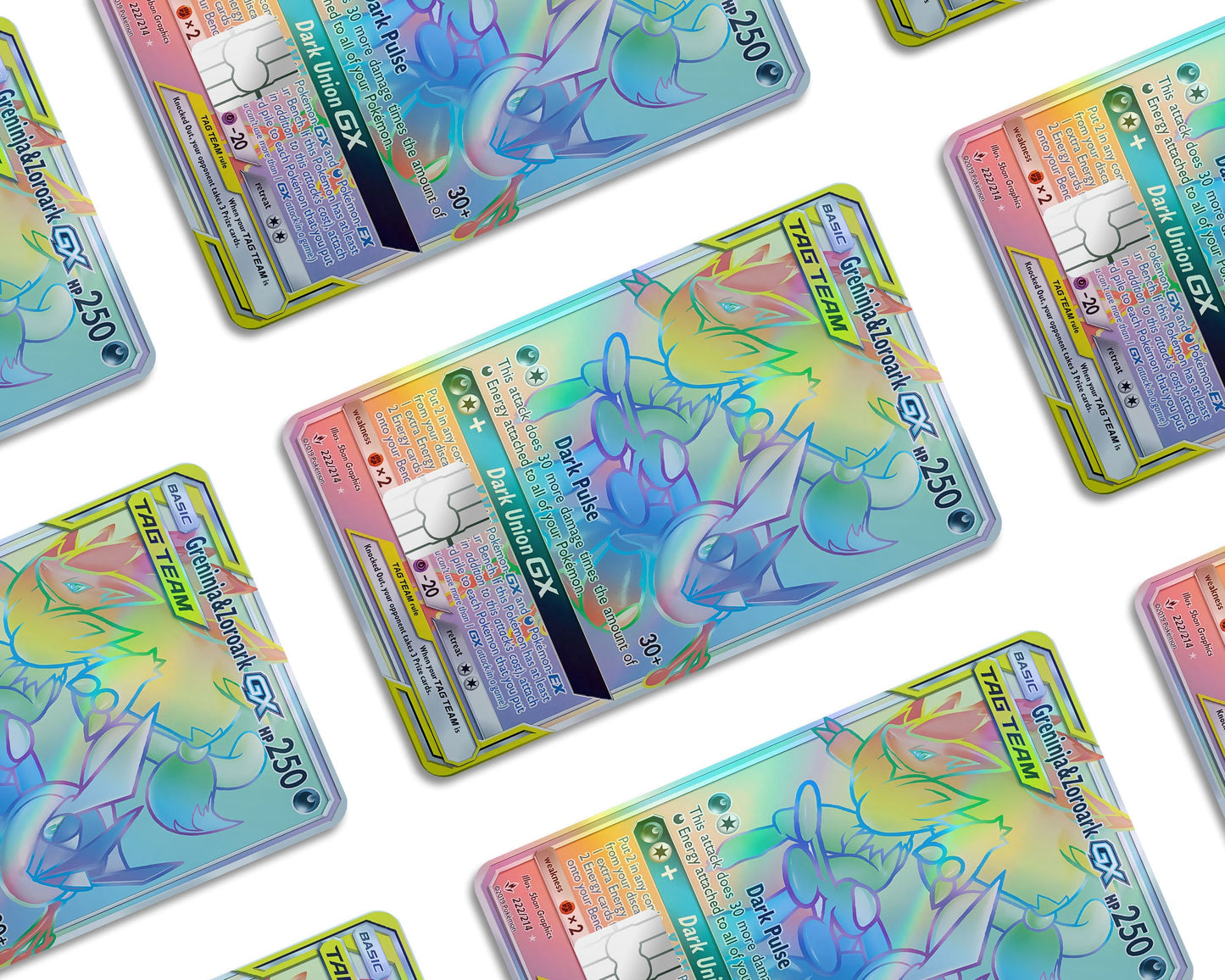 Anime Town Creations Holographic Credit Card Tag Rainbow Greninja Zoroark Pokemon Card Window Skins - Anime Pokemon Holographic Credit Card Skin