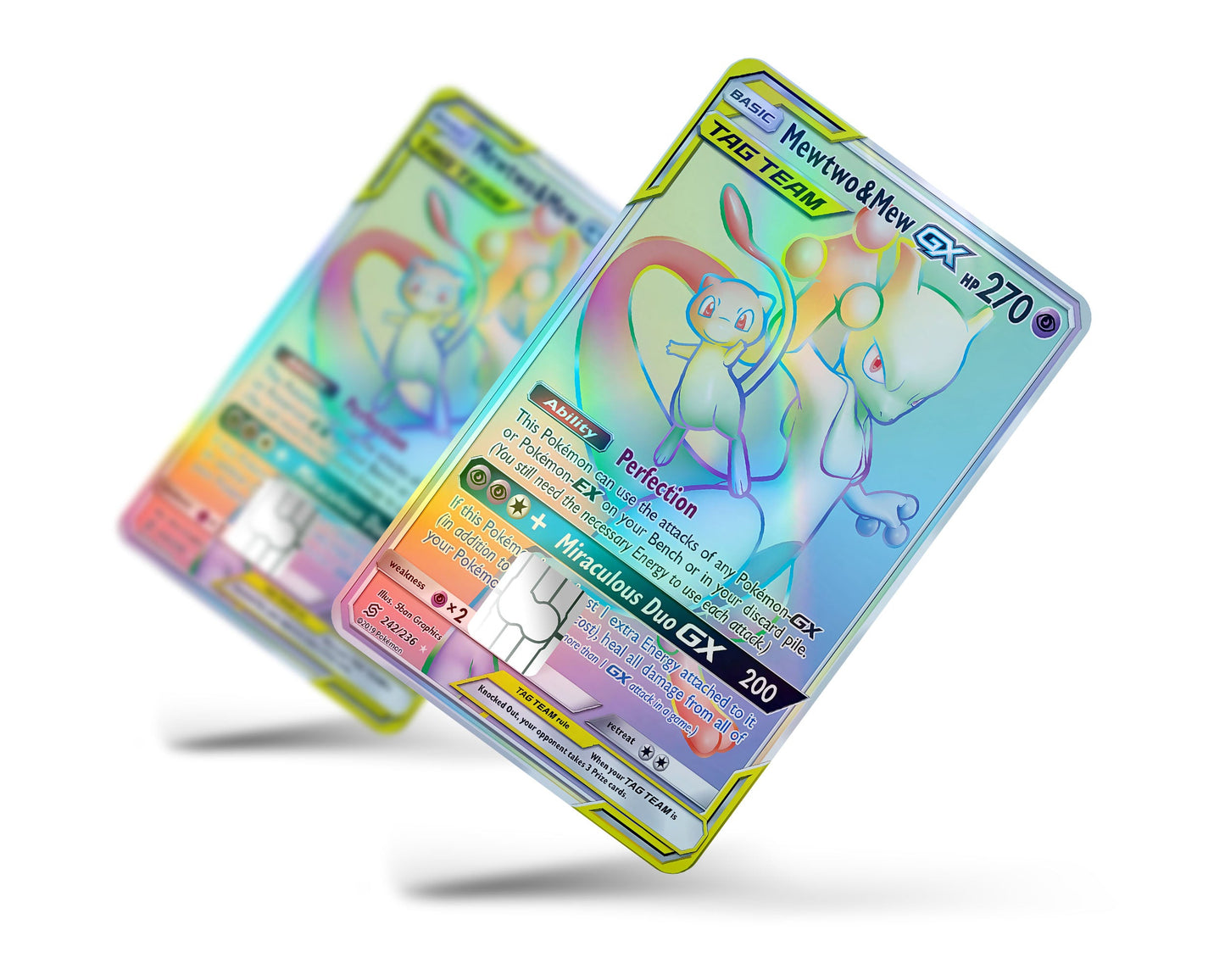 Anime Town Creations Holographic Credit Card Tag Rainbow Mewtwo & Mew Pokemon Card Full Skins - Anime Pokemon Holographic Credit Card Skin