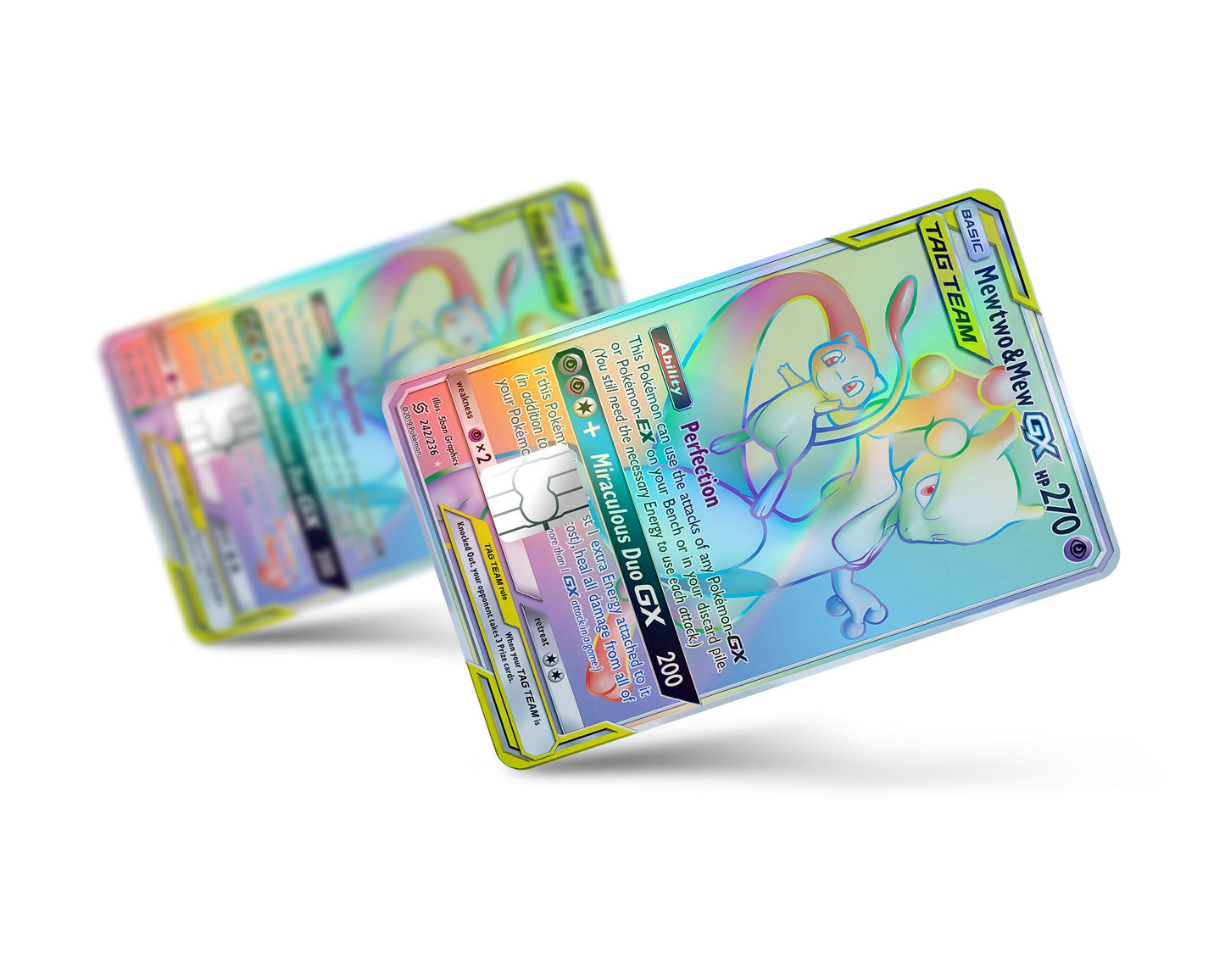 Anime Town Creations Holographic Credit Card Tag Rainbow Mewtwo & Mew Pokemon Card Full Skins - Anime Pokemon Holographic Credit Card Skin