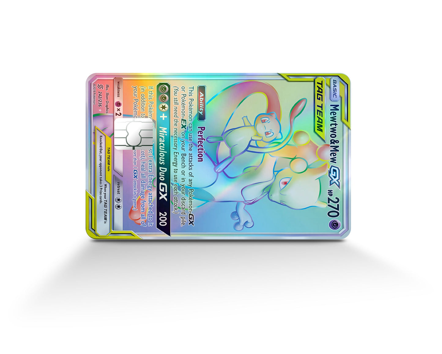 Anime Town Creations Holographic Credit Card Tag Rainbow Mewtwo & Mew Pokemon Card Full Skins - Anime Pokemon Holographic Credit Card Skin
