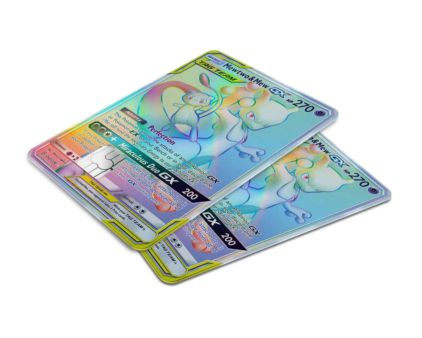 Anime Town Creations Holographic Credit Card Tag Rainbow Mewtwo & Mew Pokemon Card Window Skins - Anime Pokemon Holographic Credit Card Skin