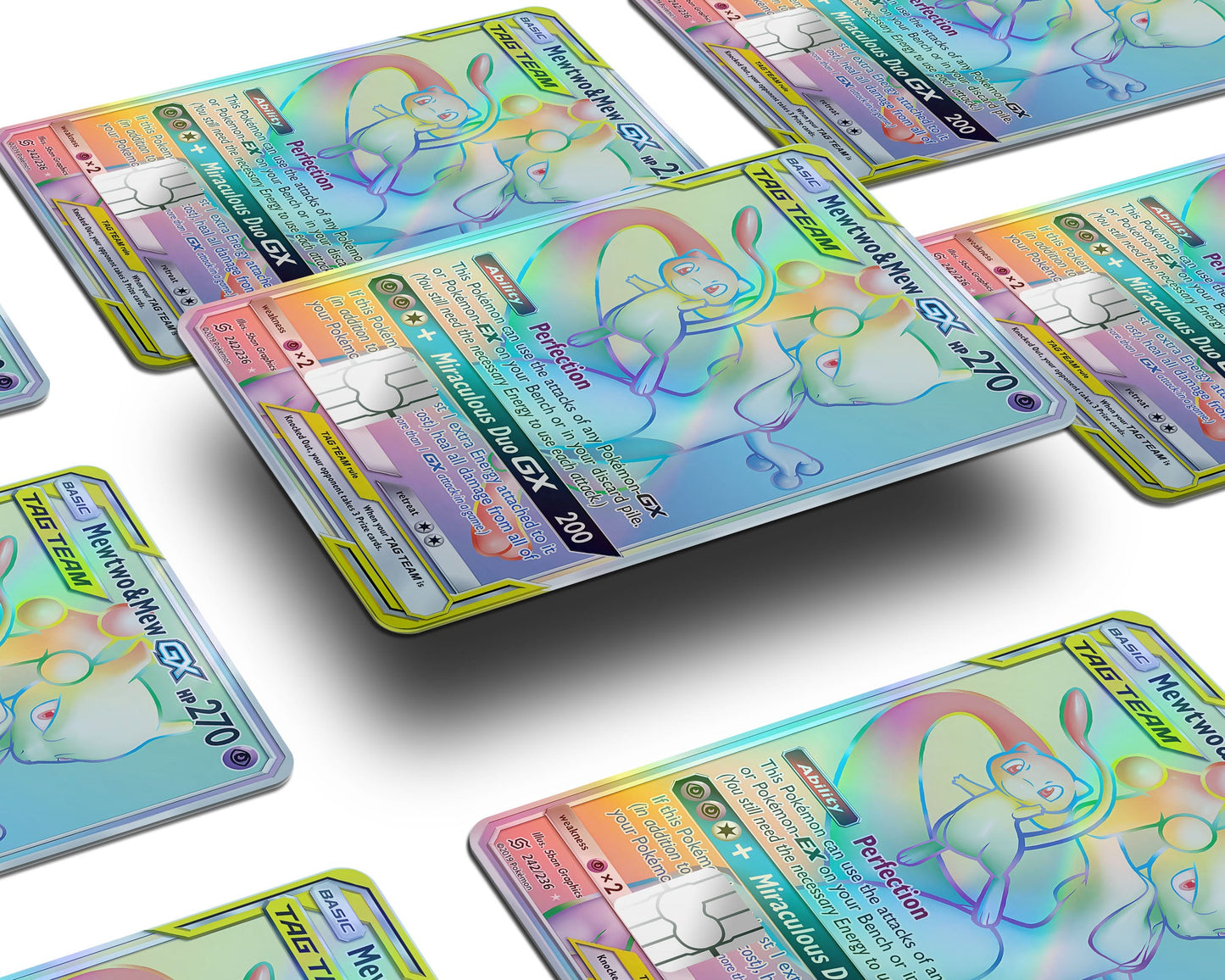 Anime Town Creations Holographic Credit Card Tag Rainbow Mewtwo & Mew Pokemon Card Window Skins - Anime Pokemon Holographic Credit Card Skin