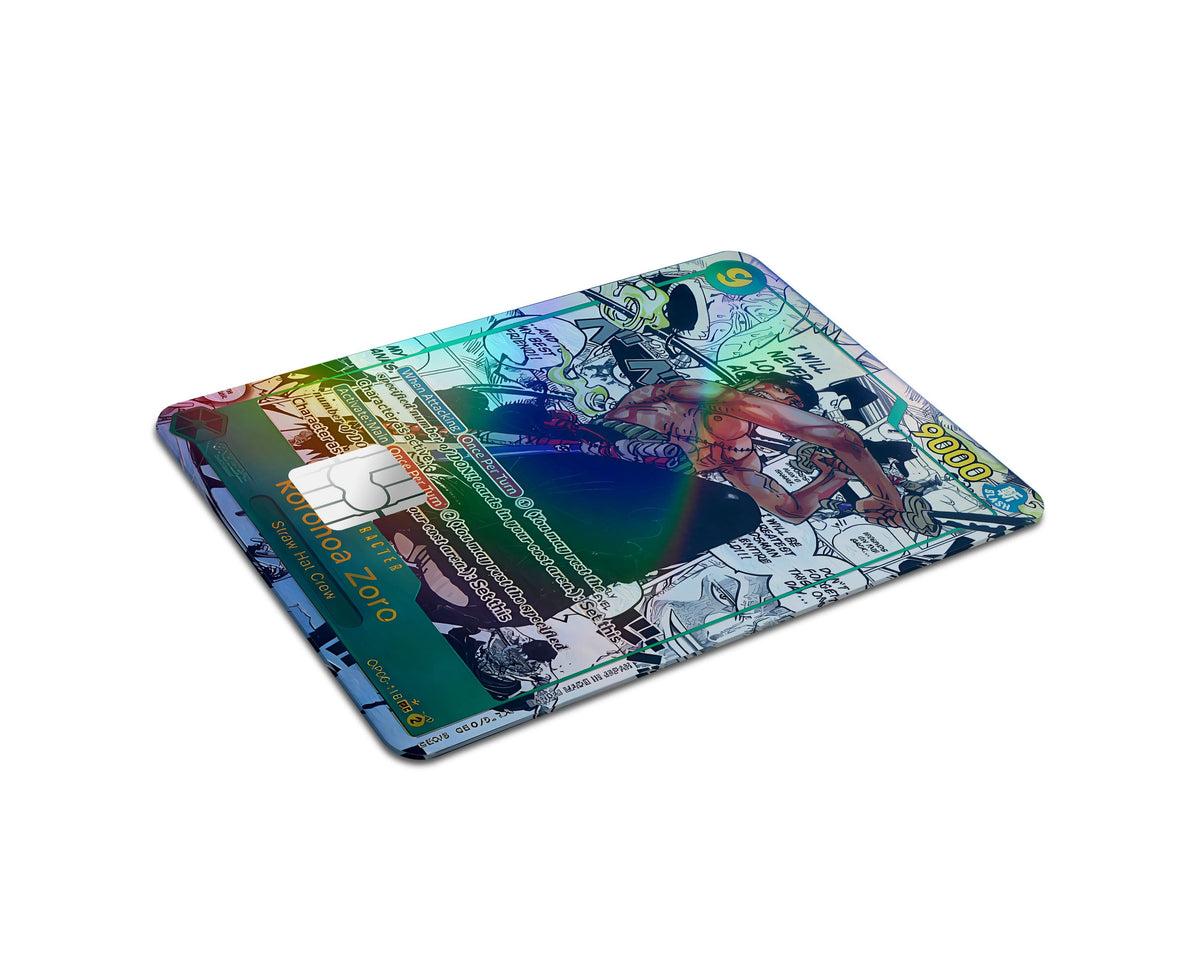 Anime Town Creations Holographic Credit Card Roronoa Zoro Manga Limited Edition One Piece Card Half Skins - Anime One Piece Holographic Credit Card Skin