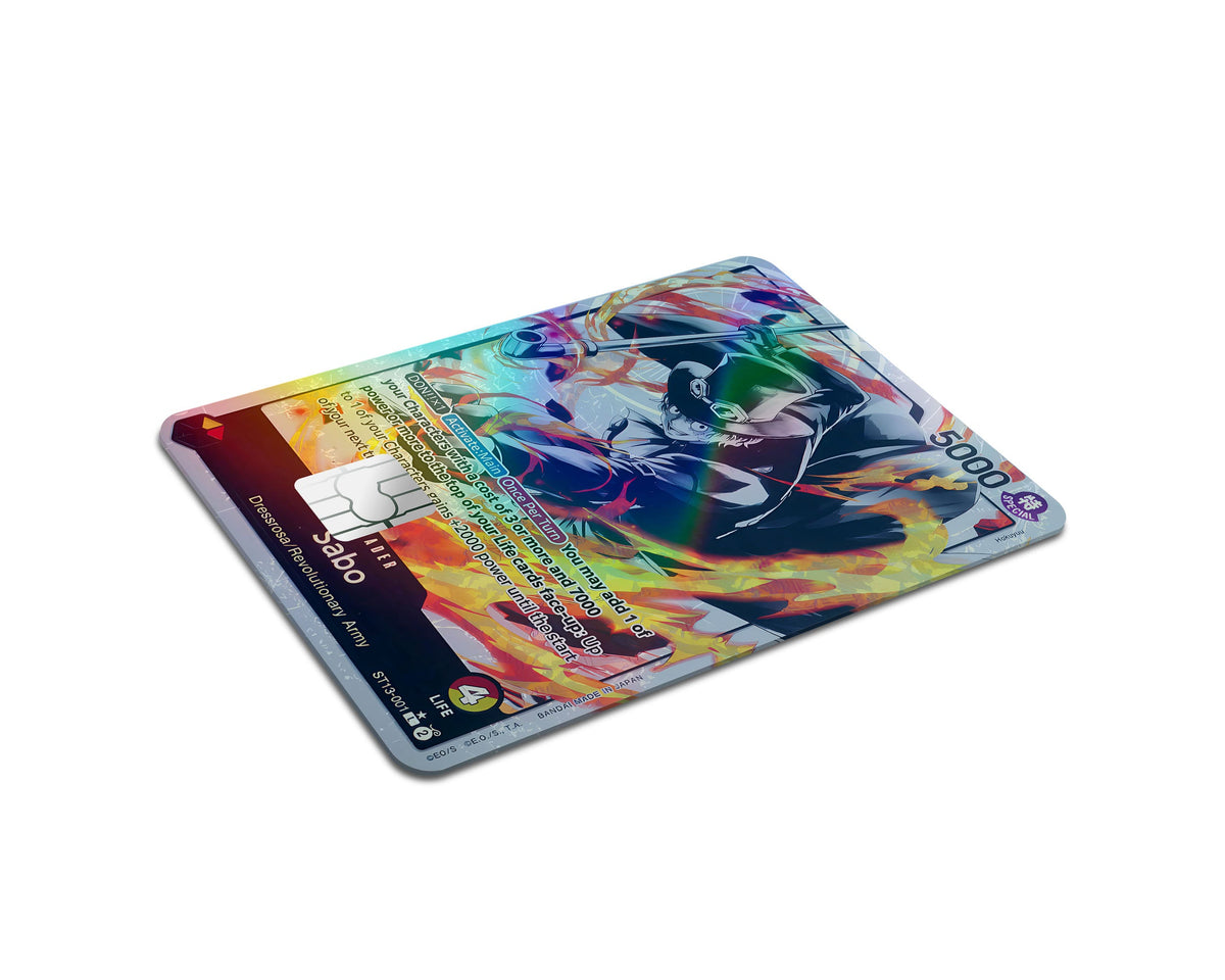 Anime Town Creations Holographic Credit Card Sabo Black Flames One Piece Card Half Skins - Anime One Piece Holographic Credit Card Skin