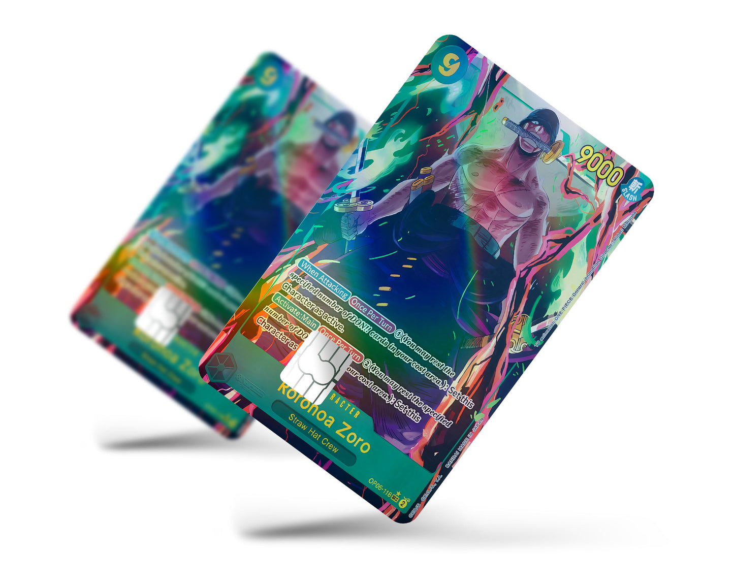 Anime Town Creations Holographic Credit Card Zoro Flames One Piece Card Full Skins - Anime One Piece Holographic Credit Card Skin