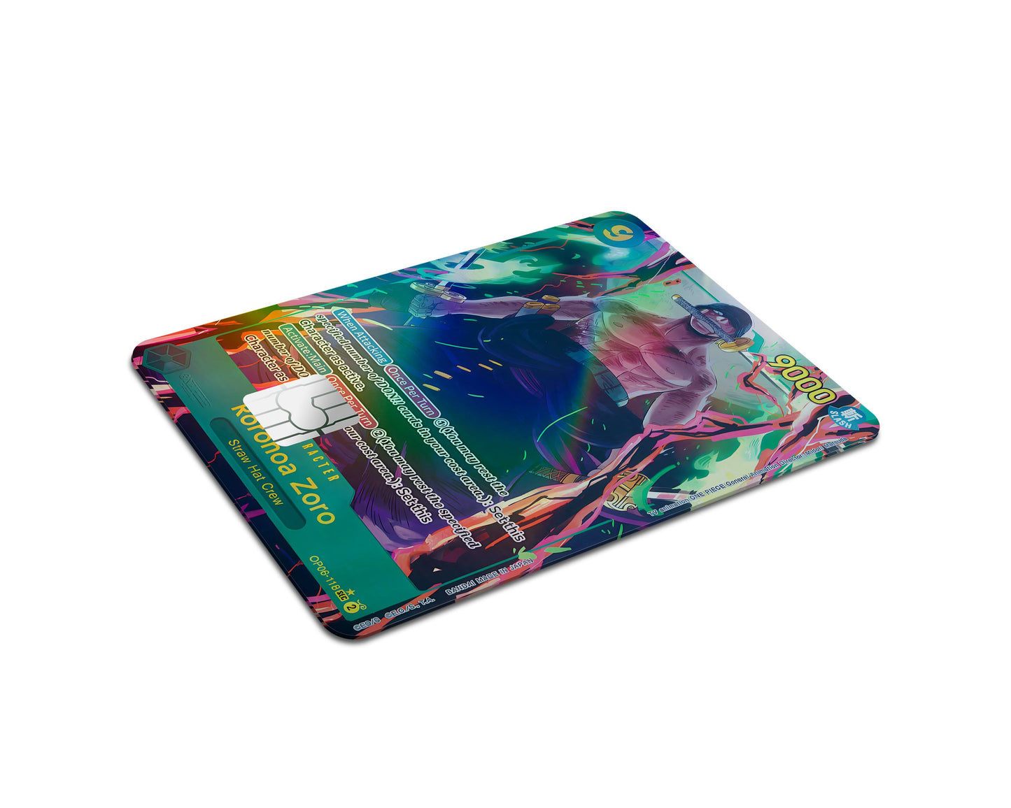 Anime Town Creations Holographic Credit Card Zoro Flames One Piece Card Half Skins - Anime One Piece Holographic Credit Card Skin
