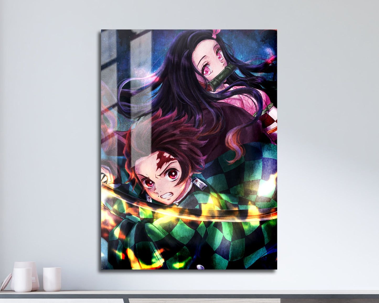 Anime Town Creations Metal Poster Demon Slayer Artistic Tanjiro and Nezuko 11" x 17" Home Goods - Anime Demon Slayer Metal Poster