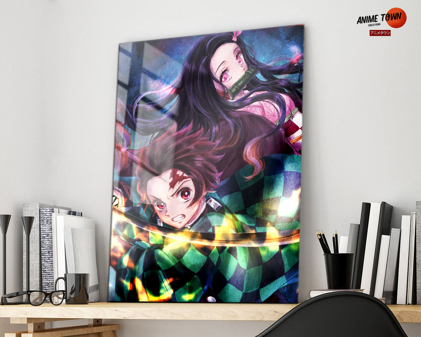 Anime Town Creations Metal Poster Demon Slayer Artistic Tanjiro and Nezuko 16" x 24" Home Goods - Anime Demon Slayer Metal Poster