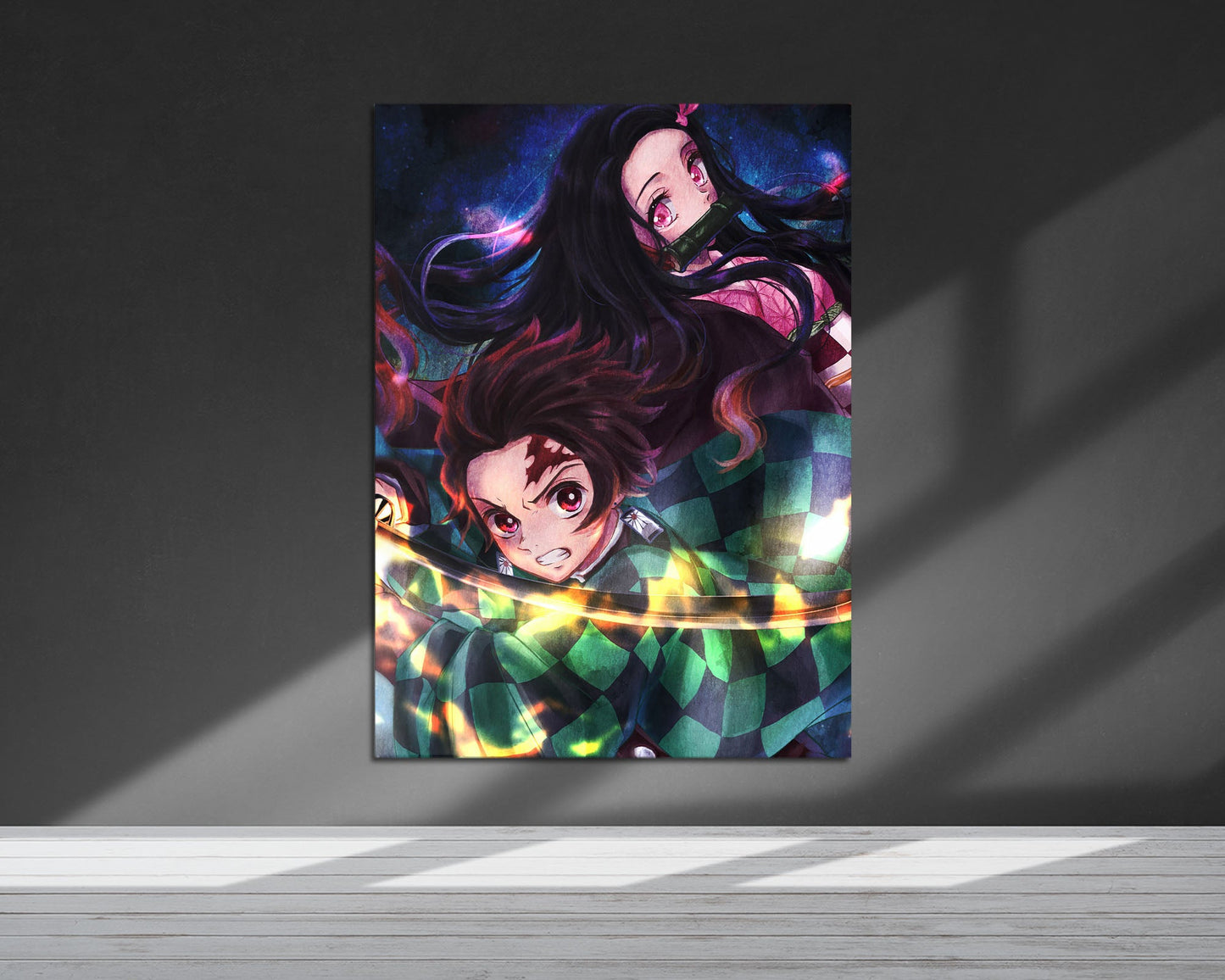 Anime Town Creations Metal Poster Demon Slayer Artistic Tanjiro and Nezuko 5" x 7" Home Goods - Anime Demon Slayer Metal Poster