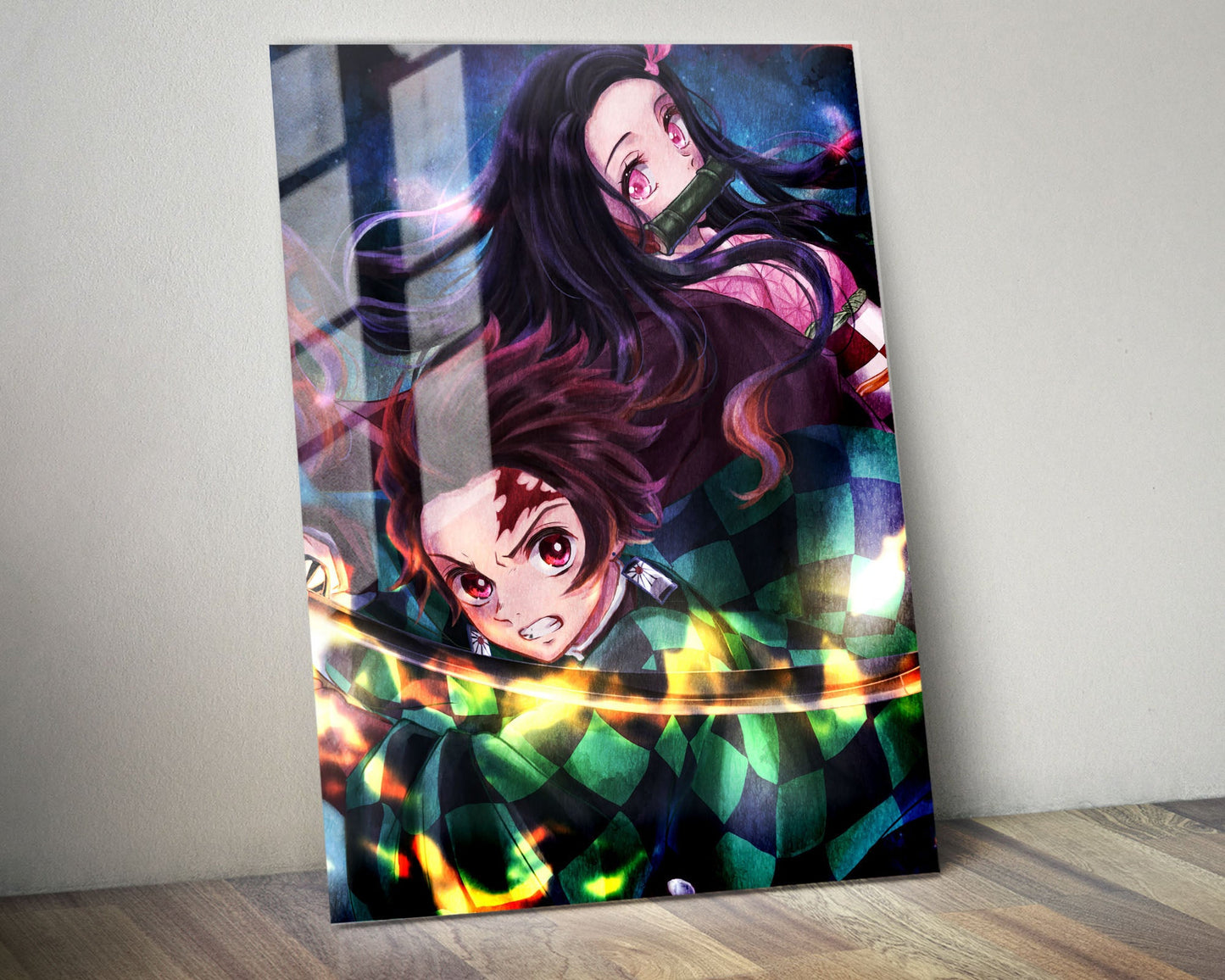 Anime Town Creations Metal Poster Demon Slayer Artistic Tanjiro and Nezuko 5" x 7" Home Goods - Anime Demon Slayer Metal Poster