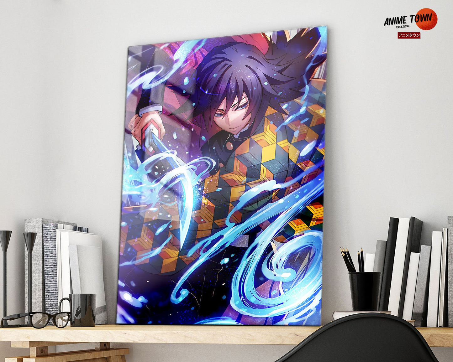 Anime Town Creations Metal Poster Demon Slayer Giyu Tomioka Water Breathing 16" x 24" Home Goods - Anime Demon Slayer Metal Poster