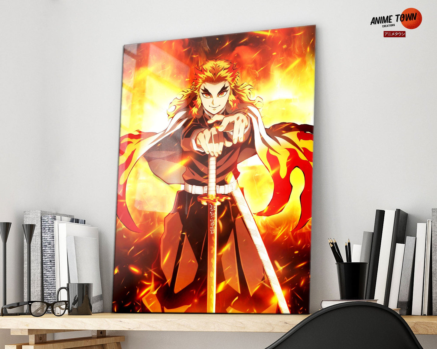 Anime Town Creations Metal Poster Demon Slayer Rengoku Flame Breathing 16" x 24" Home Goods - Anime Demon Slayer Metal Poster